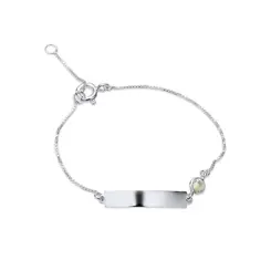 Pulseira Prata Infantil Placa Com 1 Pedra De Zircônia Verde