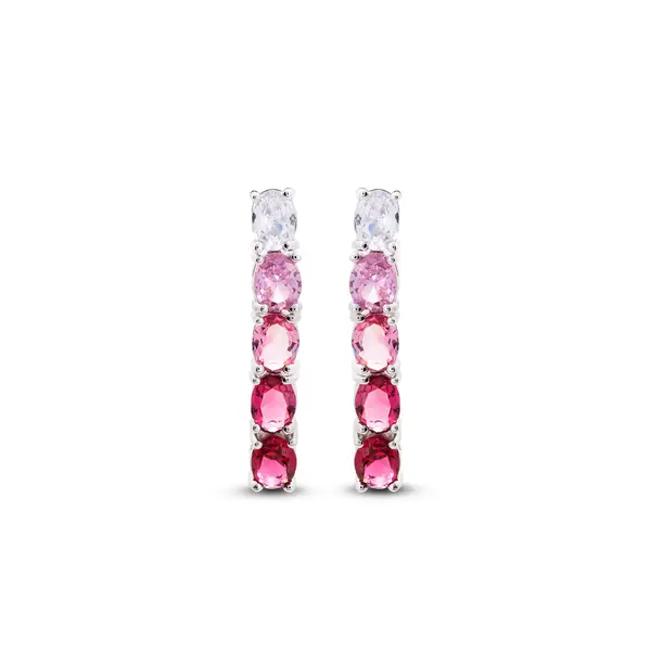 Brinco Banho Rodio Zircônias Rosa E Branca