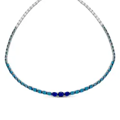 Colar Banho Rodio Zircônias Azul E Branca