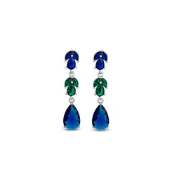 Brinco Prata Rodinada Gota Zircônia Verde E Azul