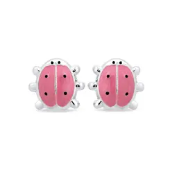 Brinco Prata Infantil Joaninha Esmaltado Rosa Claro