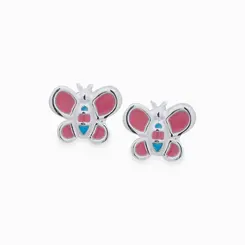 Brinco Prata Infantil Borboleta Esmaltado