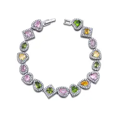 Pulseira Banho De Rodio Corações Colorido De Zircônias