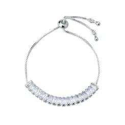 Pulseira Prata Leve Riviera Zircônias Brancas Retangular
