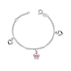 Pulseira Prata Pingente Coroa E Coração