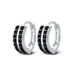 Brinco Prata Com Zircônias Pretas Argola Click