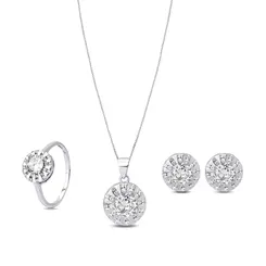 Conjunto Prata Rodio Zircônia Branca Redondo