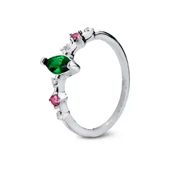 Anel Prata Pedra Verde No Meio E Duas Rosa Ao Lado