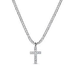 Corrente Aço com Zircônias e Pingente Cruz com Zircônias 60cm 3mm