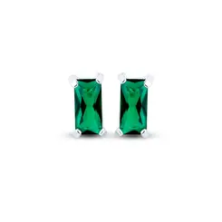Brinco Prata Zircônia Verde Retângular