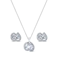 Conjunto Prata Rodinado Duas Gotas Com Zircônias