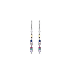 Brinco Prata Rodinado Zircônias Coloridas Penduradas