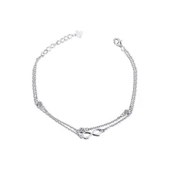 Pulseira Prata Rodinada Dupla Com Infinito E Zircônias
