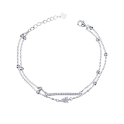 Pulseira Prata Rodinada Dupla Com Zircônias