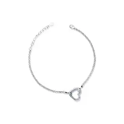 Pulseira Prata Rodinada Coração Central Com Zircônias