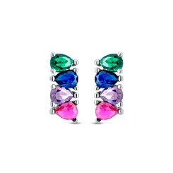 Brinco Prata Rodinado Com Zircônias Coloridas