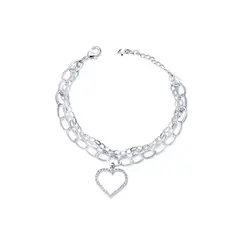 Pulseira Prata Leve Coração Zircônias