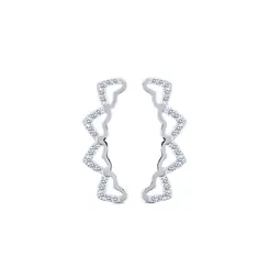Brinco PrataEar Cuff Corações Com Zircônias