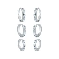 Brinco Prata Leve Argola Trio Com Zircônias