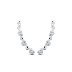 Brinco Prata Ear Cuff Corações Com Zircônias