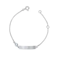 Pulseira Prata Infantil Placa Com 1 Pedra De Zircônia Branco