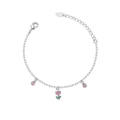 Pulseira Prata Leve Infantil Flor E Zircônia