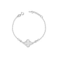 Pulseira Prata Leve Trevo Madrepérola Com Zircônias