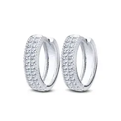 Brinco Prata Argola Click Duas Carreiras De Zircônias
