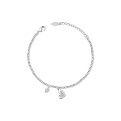 Pulseira Prata Leve Coração Com Zircônias