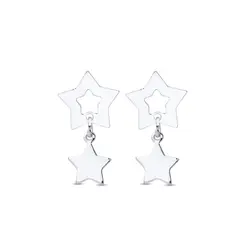 Brinco Prata Duas Estrelas Lisas
