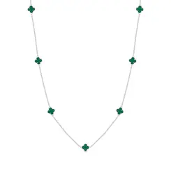 Colar Prata Leve Longo Trevo Verde