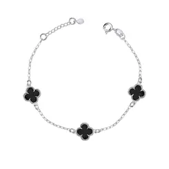 Pulseira Prata Leve Trevo Preto