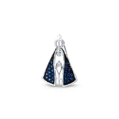 Pingente Prata Nossa Senhora Aparecida Pequeno Com Zircônia Azul