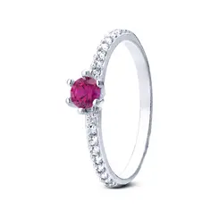 Anel Prata Com Zircônia Pink No Meio