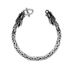 Pulseira Prata Bali Masculina Ponto Peruano Fecho Dragão 19cm 4,5mm