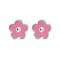 Brinco Prata Flor Cor De Rosa