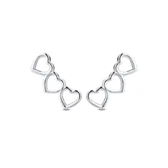 Brinco Prata Leve Ear Cuff Corações