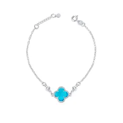 Pulseira Prata Leve Trevo Azul Com Zircônias