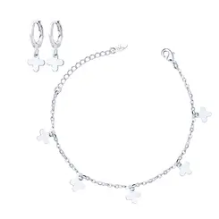 Conjunto Prata Leve Trevos Lisos