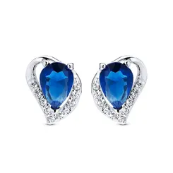 Brinco Prata Coração Zircônia Azul