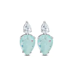 Brinco Prata Rodinada Gota Cristal Fusio Azul e Branco
