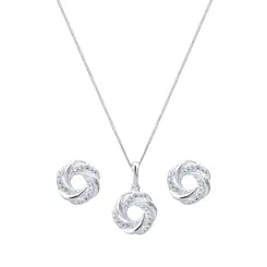 Conjunto Prata Argolas Entrelaçadas Zircônias