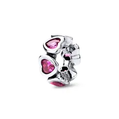 Berloque Prata Art Colection Coração Com Zircônias Rosa