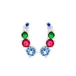 Brinco Prata Leve Ear Cuff Zircônias Degradê Colorido