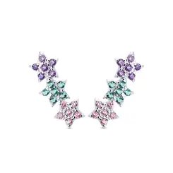 Brinco Prata Ear Cuff Estrelas Coloridas