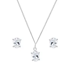 Conjunto Prata Oval Com Zircônias