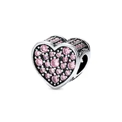 Berloque Prata Art Colection Coração Com Zircônias Rosa