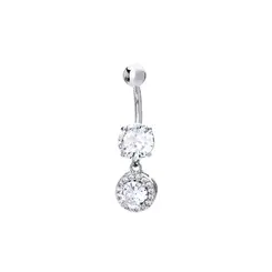 Piercing Aço Com Pingente Prata Zircônia Redondo