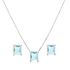 Conjunto Prata Leve Quadrado Zircônia Azul