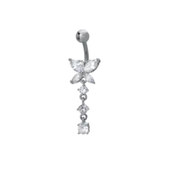 Piercing Aço Com Pingente Prata Borboleta Com Zircônias